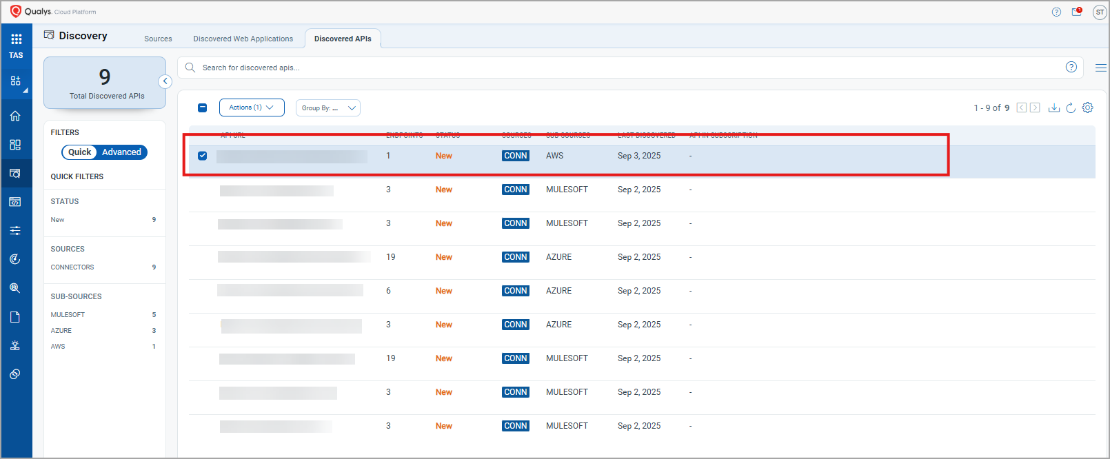 Discovered APIs.